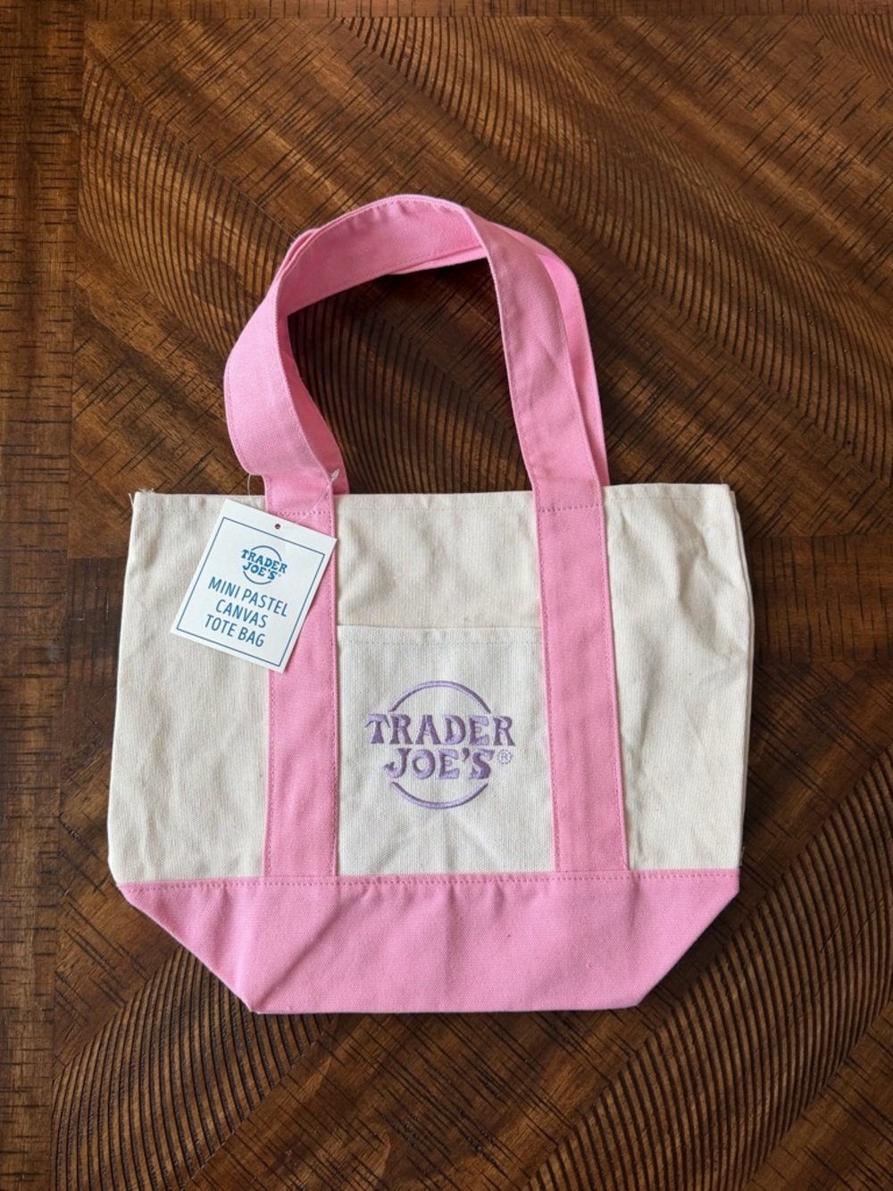 NWT Trader Joe’s Mini Pastel Canvas Tote Bag -
Pink